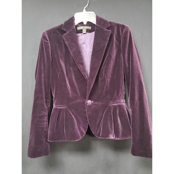 Ralph Lauren Black Label Deep Purple Eggplant Velvet Jacket Coat Blazer Size 8 - Picture 1 of 8